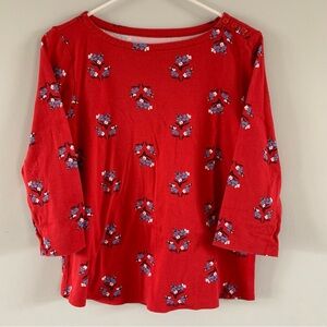 Supima Cotton Shirt Red Floral Size Large Top 3/4 Sleeve Charter Club